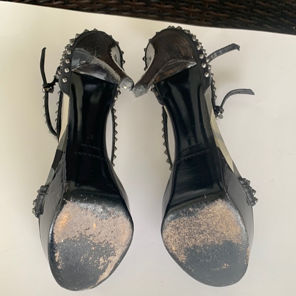 Burberry Woman's Black Open Toe Gunmetal Studded Stiletto Pumps - Picture 7 of 16